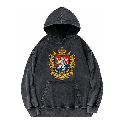 Czech Republic Lion Vintage Washed Hoodie – Black