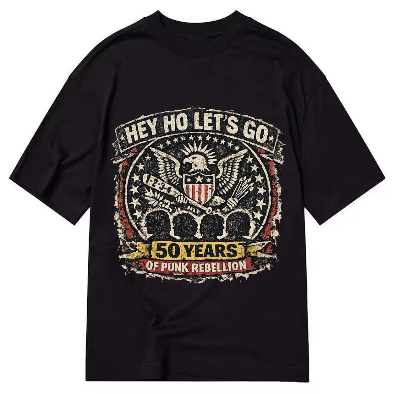 Ramones Legacy Hey Ho Lets Go Typography Presidential Seal P Classic T-shirt – Black