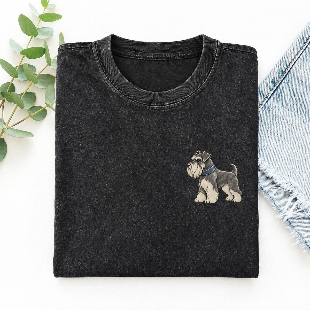 Schnauzer Beard Turn Keepsake Emblem Left Chest Vintage T-shirt – Black