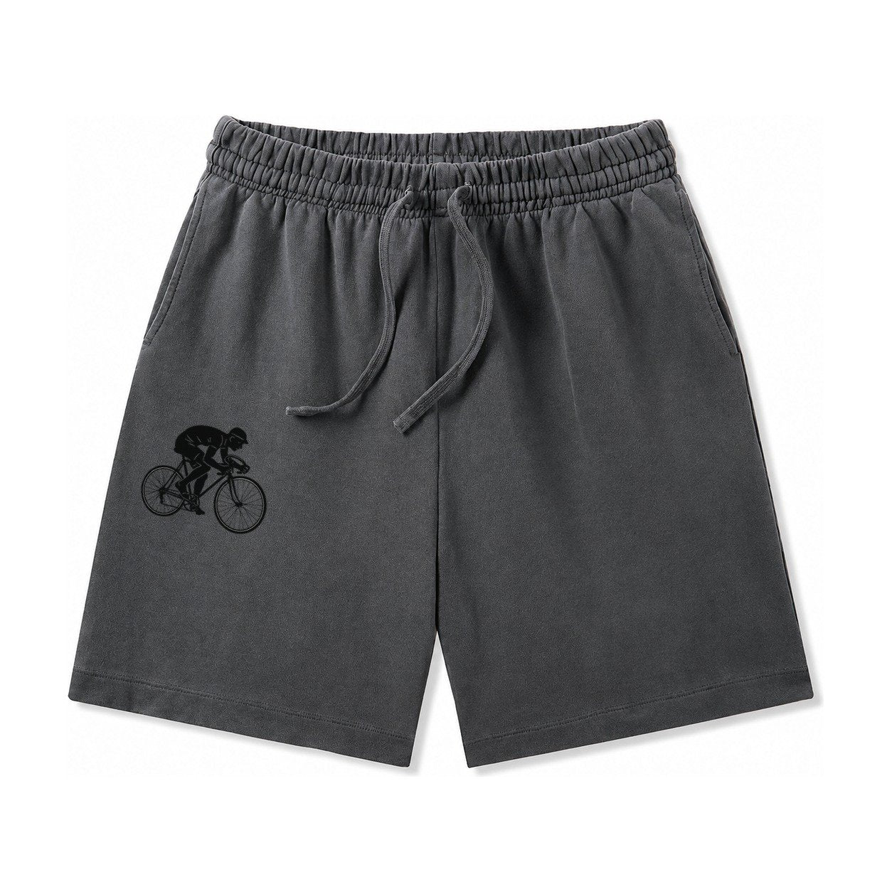 Cyclist Sprinting In Racing Position Washed Shorts – Dark Gray