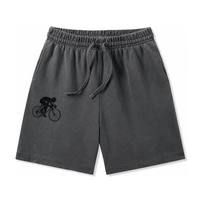 Cyclist Sprinting In Racing Position Washed Shorts – Dark Gray