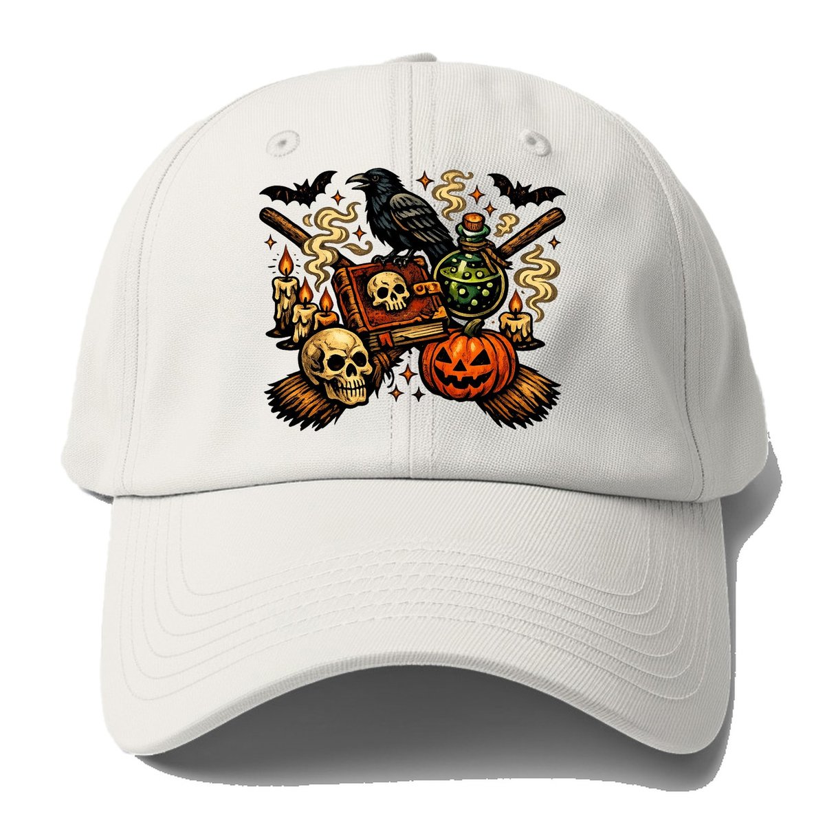 Vintage Witch Spellbook Raven Baseball Cap – Off White