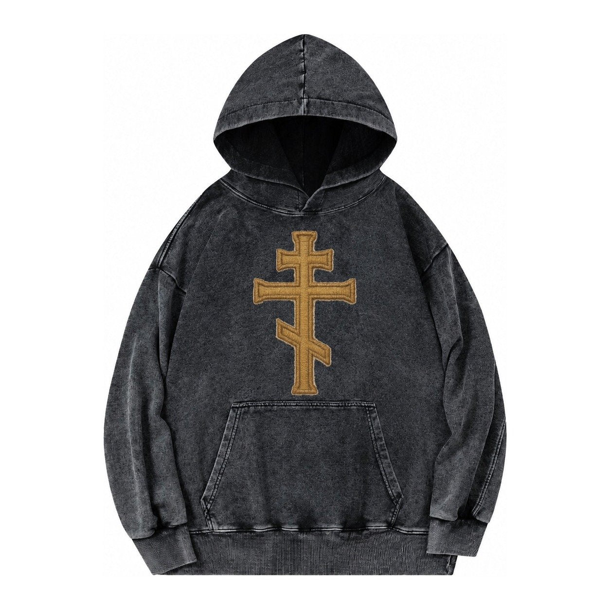 Orthodox Cross Vintage Washed Hoodie – Black