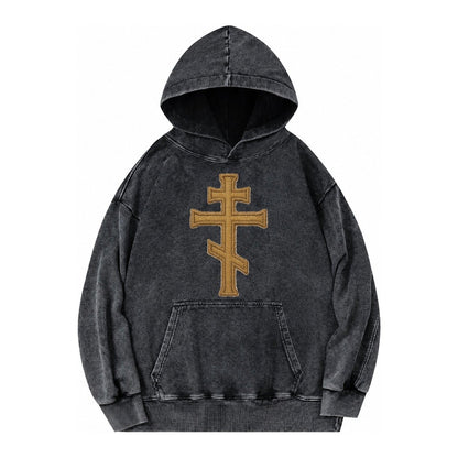 Orthodox Cross Vintage Washed Hoodie – Black