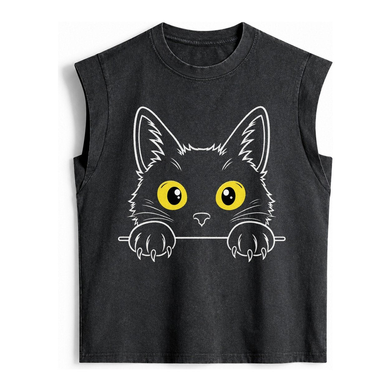 Black Cat Vintage Washed Tank – Black