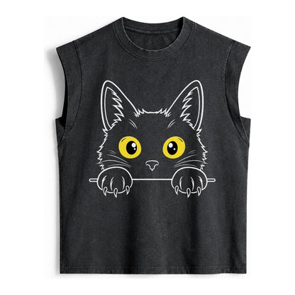 Black Cat Vintage Washed Tank – Black