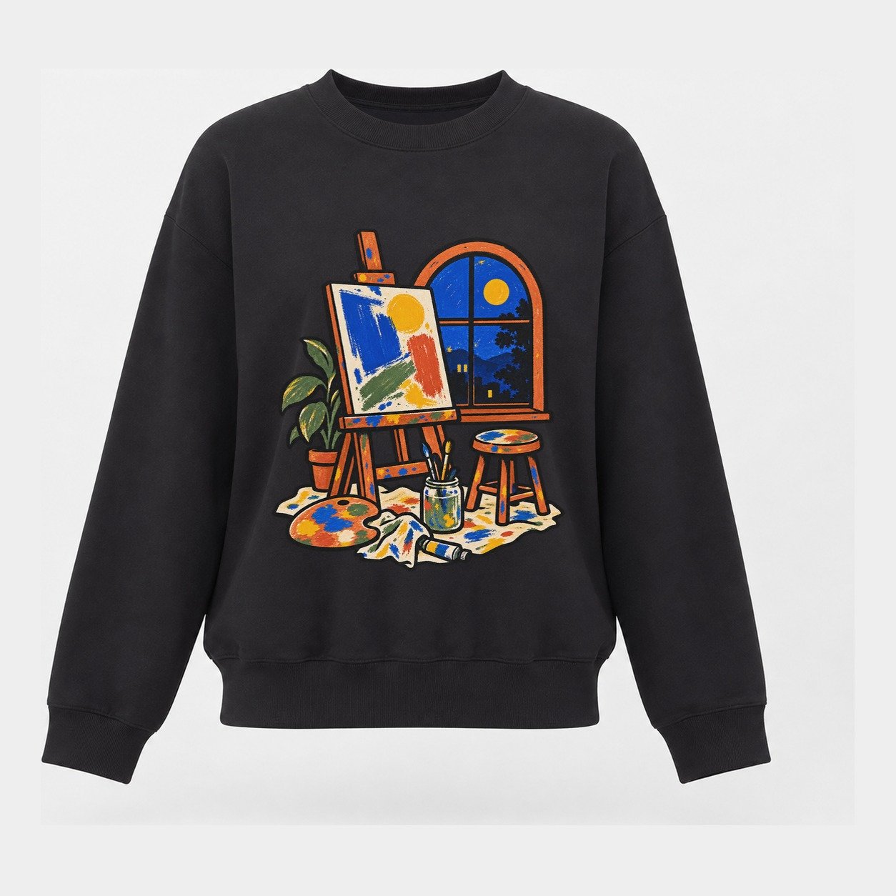 Easel At Dusk Clay Color Makers Women's Crewneck Sweatshirt – Black