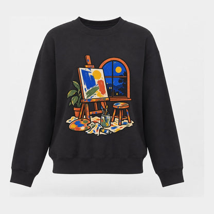 Easel At Dusk Clay Color Makers Women's Crewneck Sweatshirt – Black