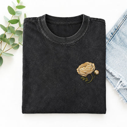 Ranunculus Layered Cup Left Chest Thread Signatures II Left Chest Vintage T-shirt – Black