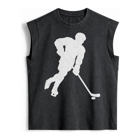 Ice Hockey Player Vintage Washed Tank – Black