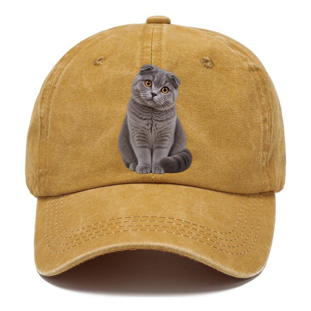 Scottish Fold Seated Portrait Realistic Cat Portrait Classic Cap – Golden Harvest