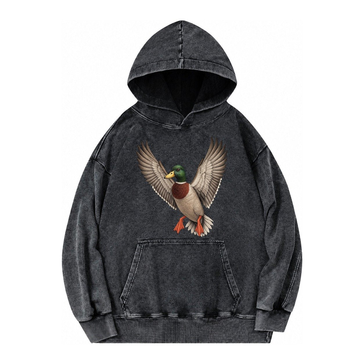 Mallard In Flight Vintage Washed Hoodie – Black