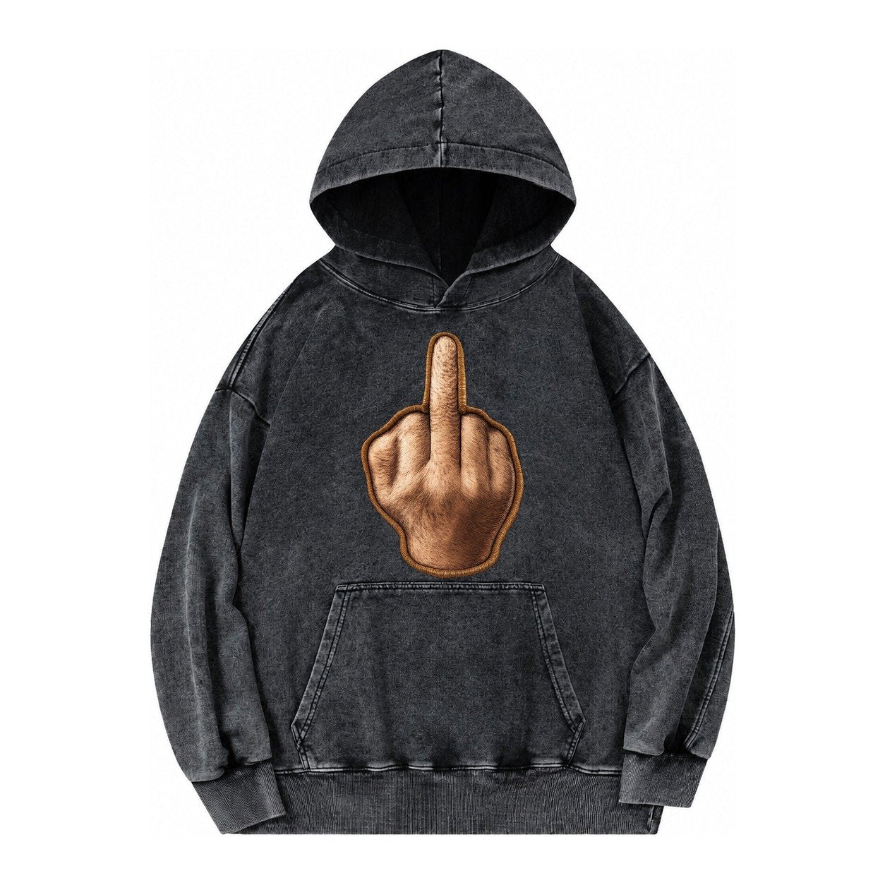 Middle Finger Hand Gesture In Skin Tone Attitude Vintage Washed Hoodie – Black