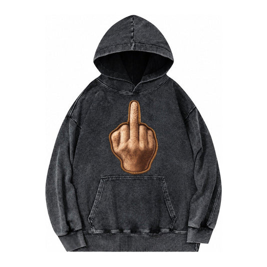Middle Finger Hand Gesture In Skin Tone Attitude Vintage Washed Hoodie – Black