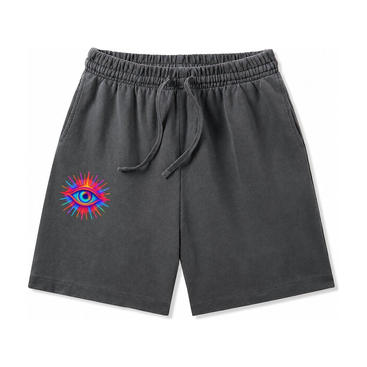 Rainbow Third Eye Prismatic Eye Radiating Spectrum Colors Re Washed Shorts – Dark Gray