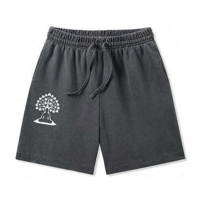 Buddha Silhouette Meditating Negative Space Forms Bodhi Tree Washed Shorts – Dark Gray