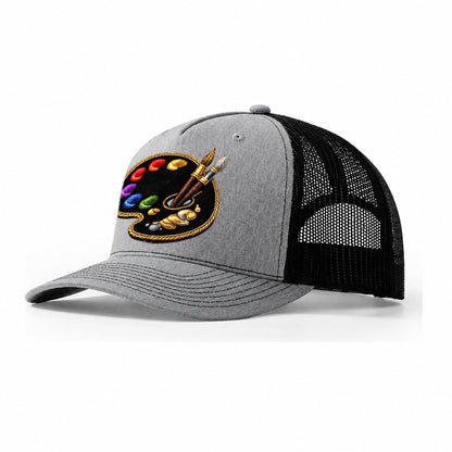 Artist Palette Rainbow Paints Embroidered Ea4b33 Trucker Hat – Sport Grey-Black