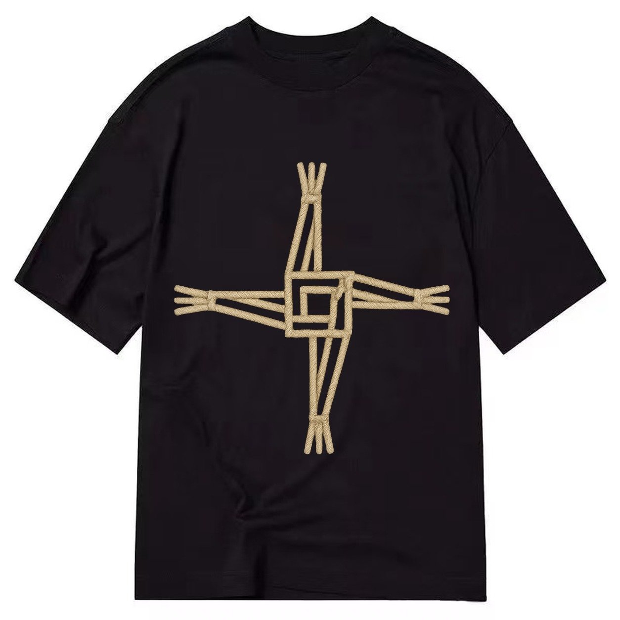 Saint Brigids Cross Woven Rush Cross Natural Beige Thread Ir Classic T-shirt – Black