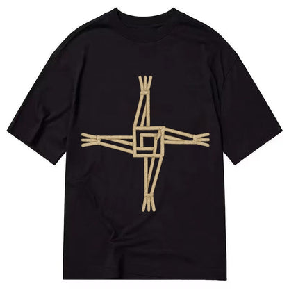 Saint Brigids Cross Woven Rush Cross Natural Beige Thread Ir Classic T-shirt – Black
