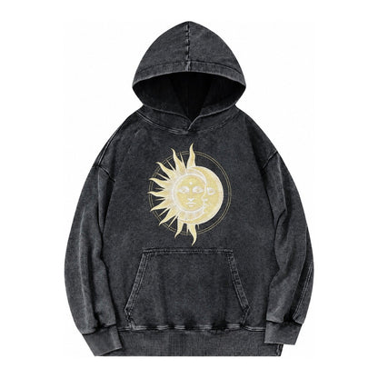 Celestial Harmony Vintage Washed Hoodie – Black