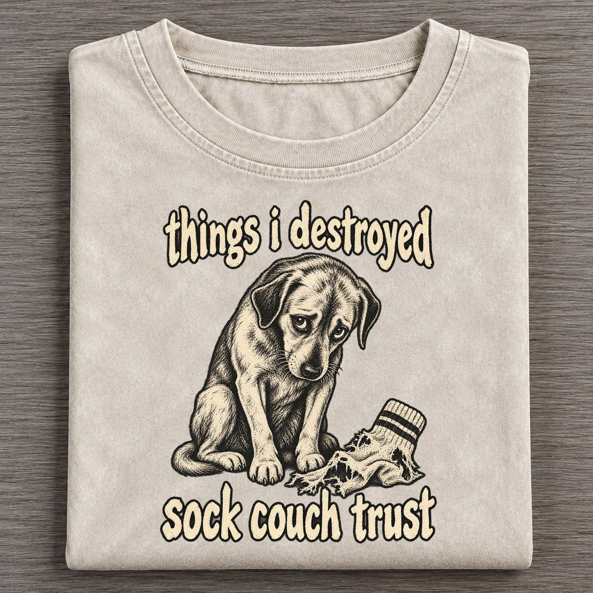 A Guilty Looking Dog Seated Beside A Shredded Sock Bark For Me Vintage T-shirt – Off White