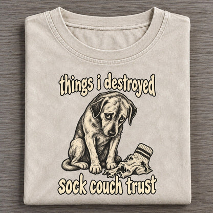 A Guilty Looking Dog Seated Beside A Shredded Sock Bark For Me Vintage T-shirt – Off White