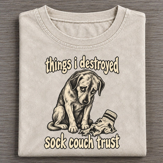 A Guilty Looking Dog Seated Beside A Shredded Sock Bark For Me Vintage T-shirt – Off White