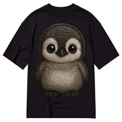 Baby Penguin Chick Gray Fluffy White Face Round Body Front F Classic T-shirt – Black
