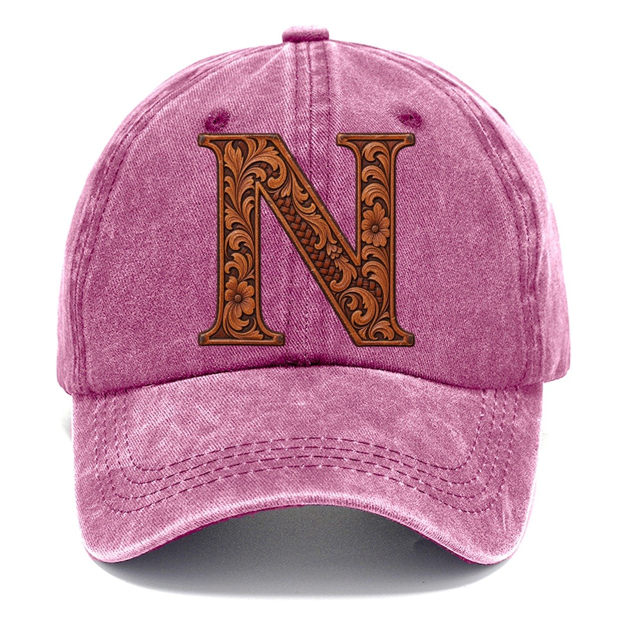 Tooled Leather N Monogram Classic Cap – Dusty Rose