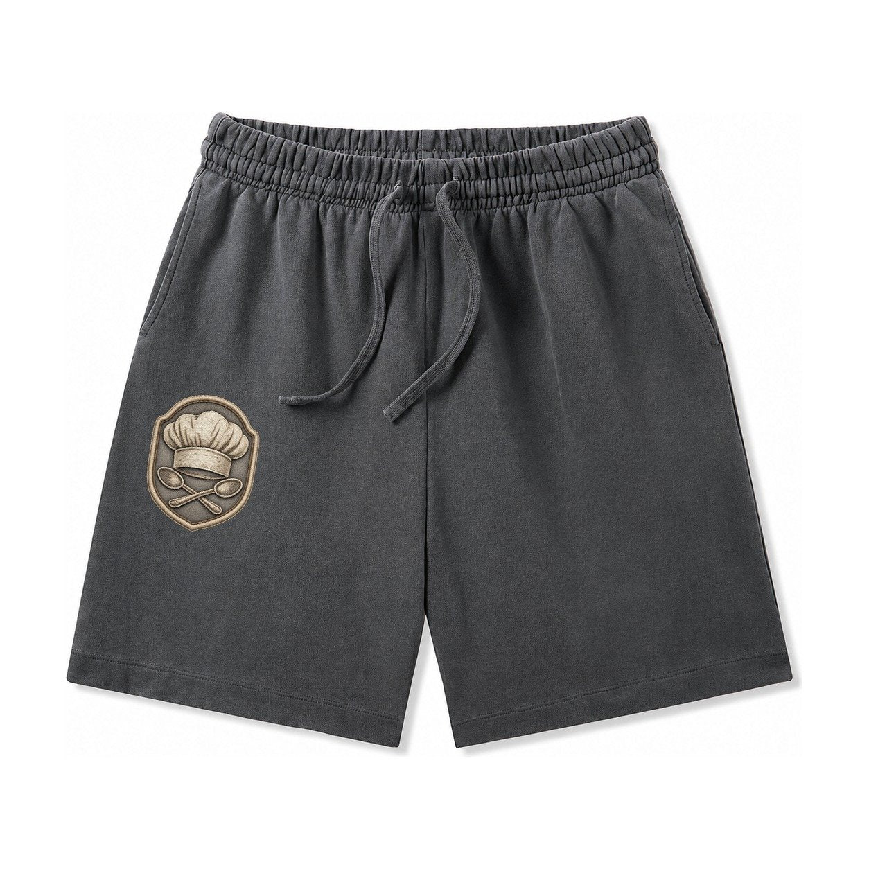 Cooking Chef Hat Toque Blanche With Crossed Spoons In Washed Shorts – Dark Gray