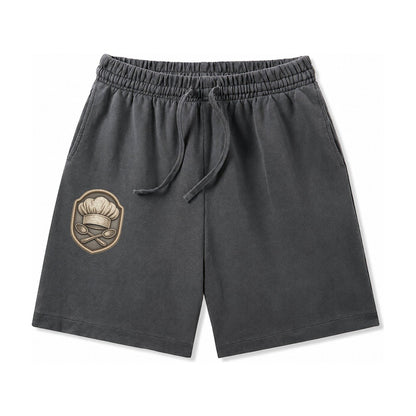 Cooking Chef Hat Toque Blanche With Crossed Spoons In Washed Shorts – Dark Gray