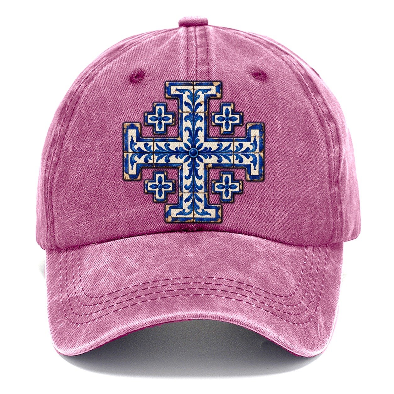 Blue And White Glazed Tile Jerusalem Cross Classic Cap – Dusty Rose