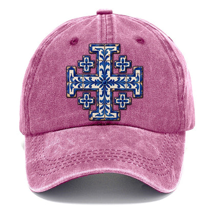 Blue And White Glazed Tile Jerusalem Cross Classic Cap – Dusty Rose