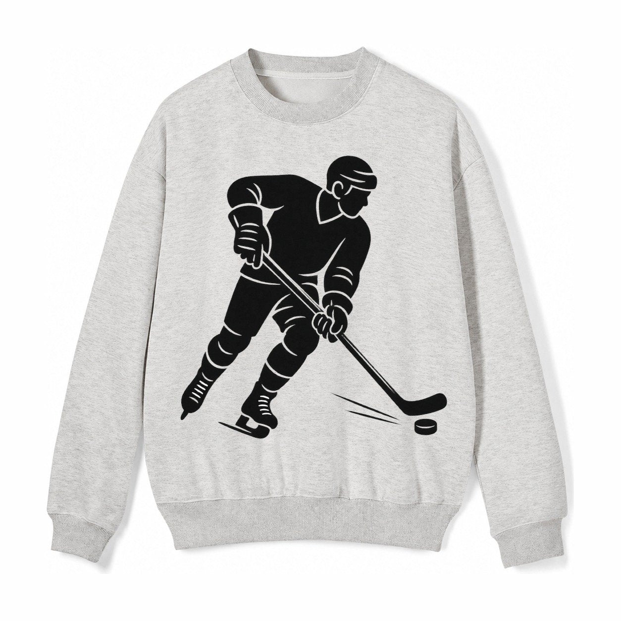 Ice Hockey Player Shooting Puck Fleece Sweatshirt – Light Gray