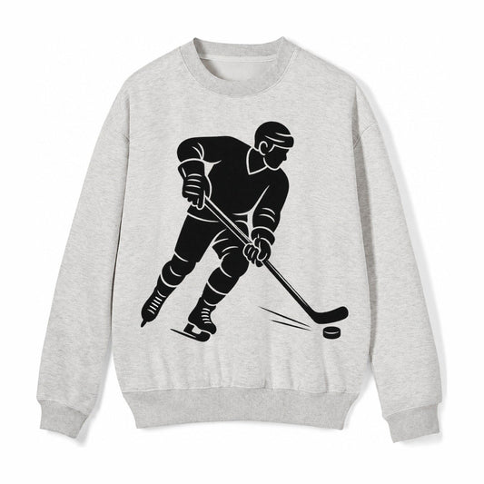 Ice Hockey Player Shooting Puck Fleece Sweatshirt – Light Gray