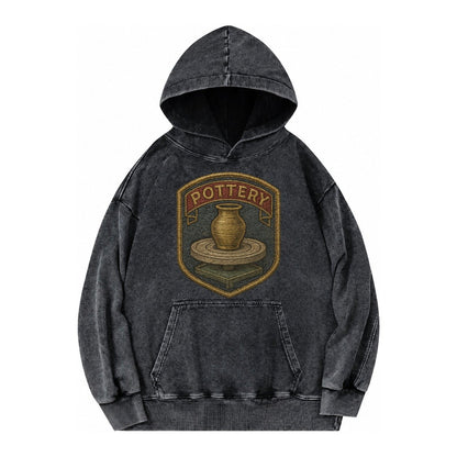 Pottery Wheel Vintage Washed Hoodie – Black