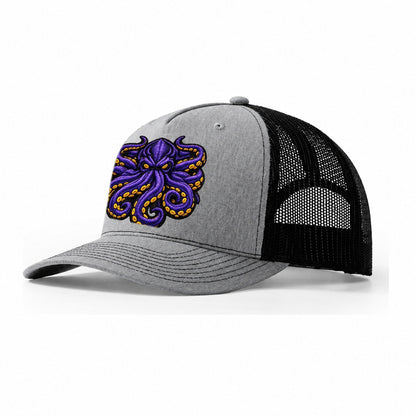 Embroidered Patch Design Kraken Tentacles Sea Monster In Pur Trucker Hat – Sport Grey-Black