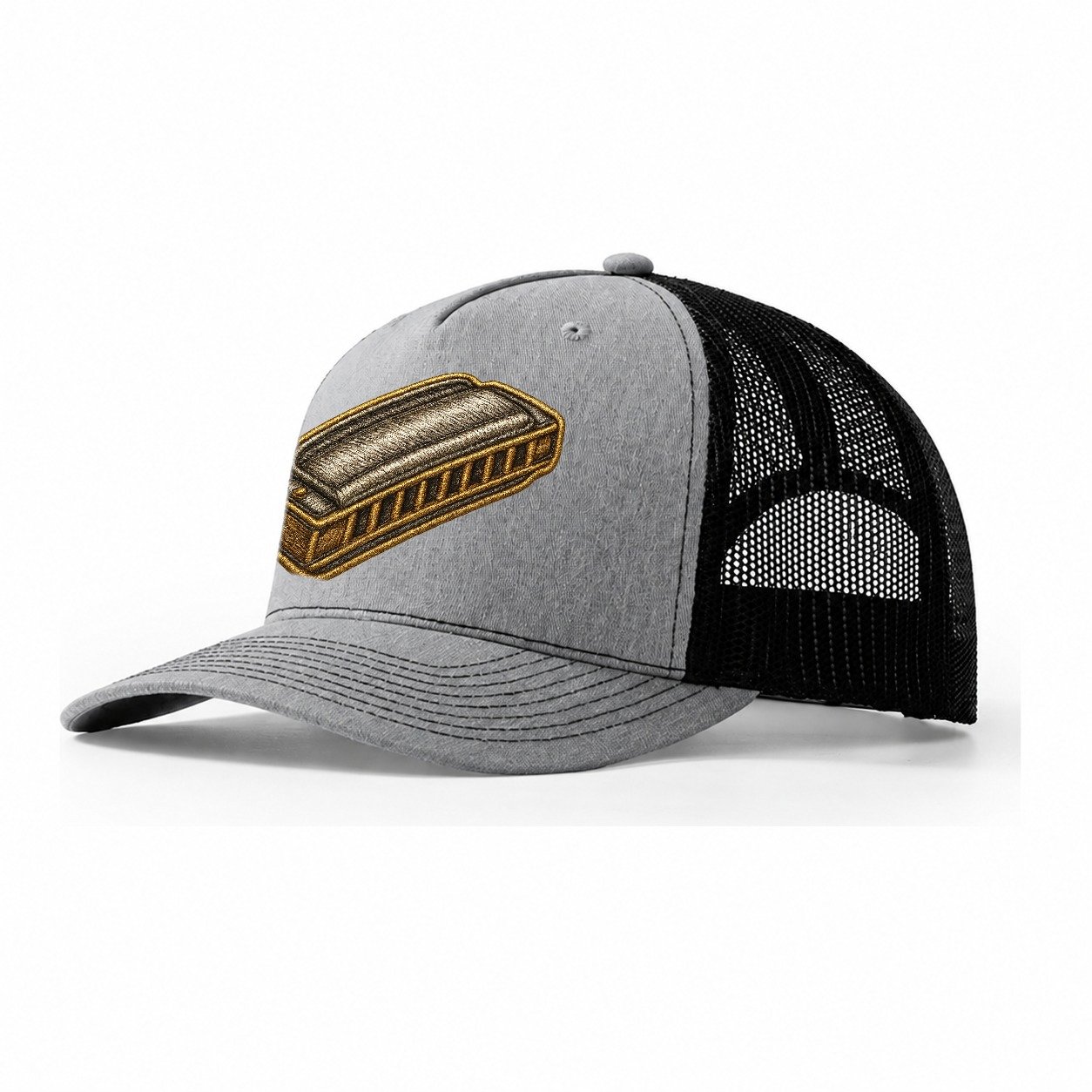Harmonica Blues Harp With Chrome Covers Trucker Hat – Sport Grey-Black