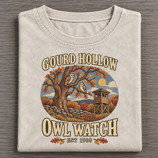 Owl Watch Gourd Hollow Vintage T-shirt – Off White