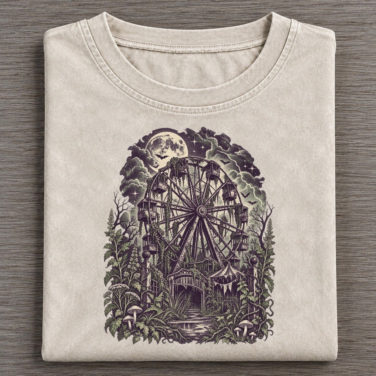 Abandoned Ferris Wheel Midnight Haunt Vintage T-shirt – Off White