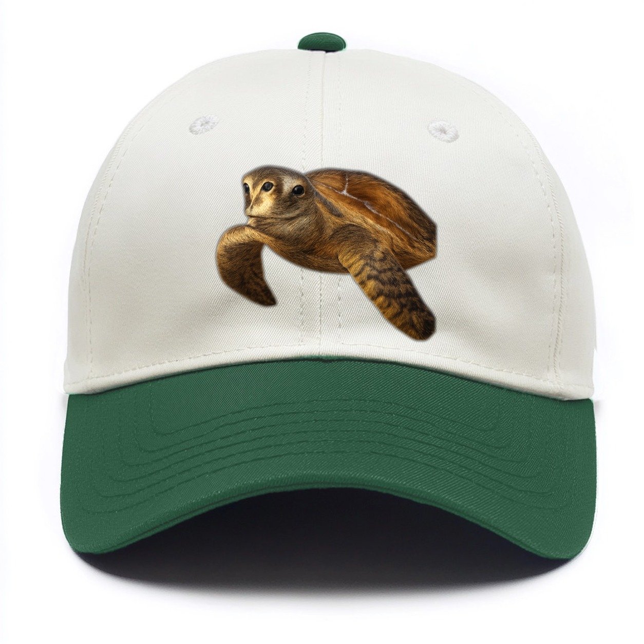 Sea Turtle Portrait Design Two Tone Cap – Green