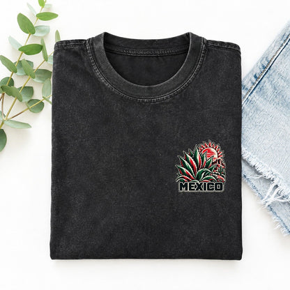 Mexico Country Pride Left Chest Vintage T-shirt – Black