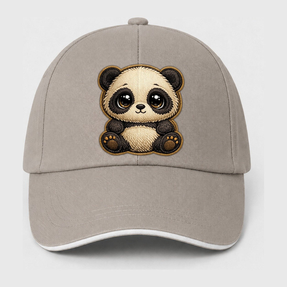 Baby Giant Panda Cub Contrast Trim Cap – Beige Grey