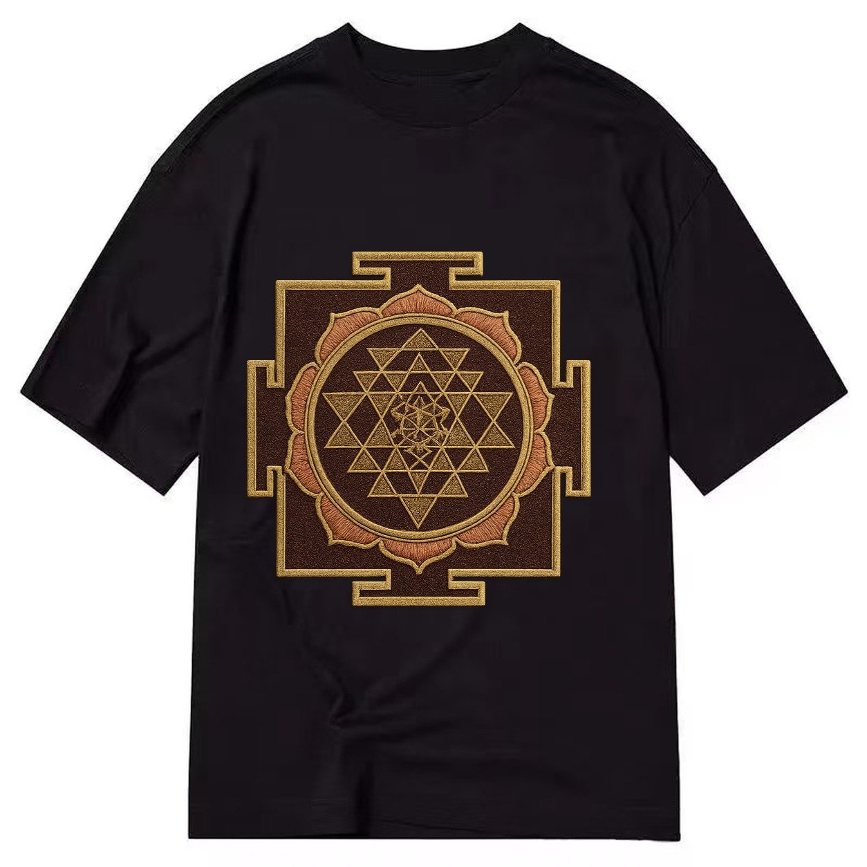 Sri Yantra Hindu Geometry Red And Gold Thread Divine Feminin Classic T-shirt – Black