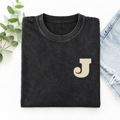 Initial J Left Chest Vintage T-shirt – Black