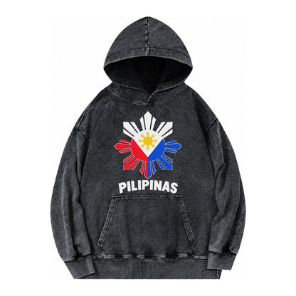 Philippines Sun Stars Vintage Washed Hoodie – Black
