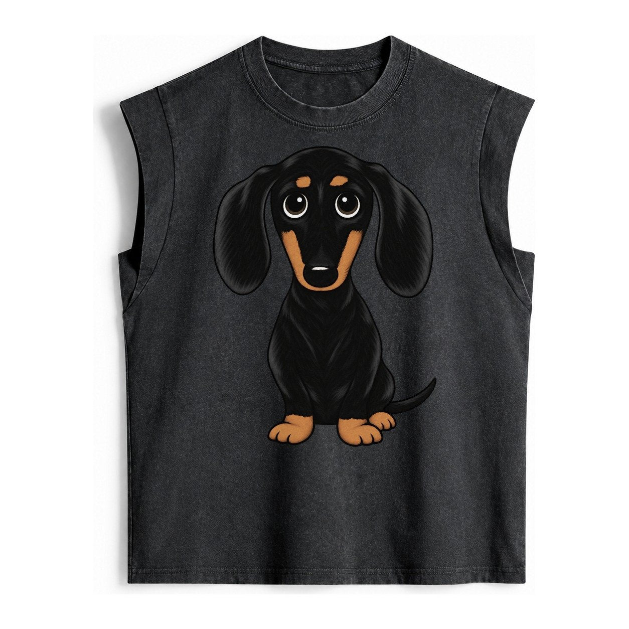Vintage Style Dachshund Print Vintage Washed Tank – Black