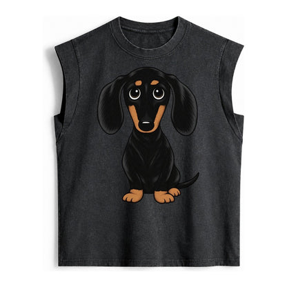 Vintage Style Dachshund Print Vintage Washed Tank – Black