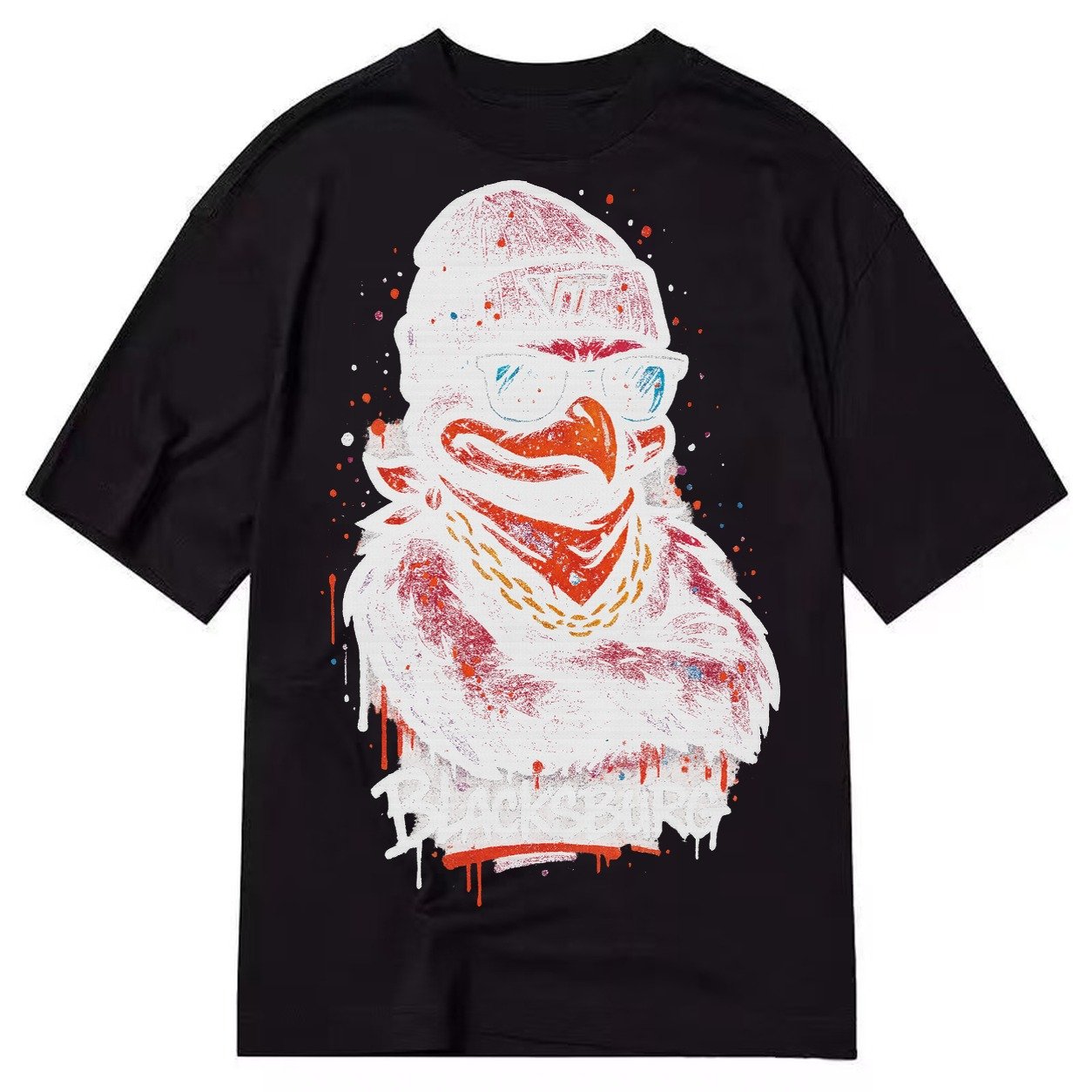 Blacksburg Hokiebird Wearing Virginia Tech Beanie With Vt Pa Classic T-shirt – Black