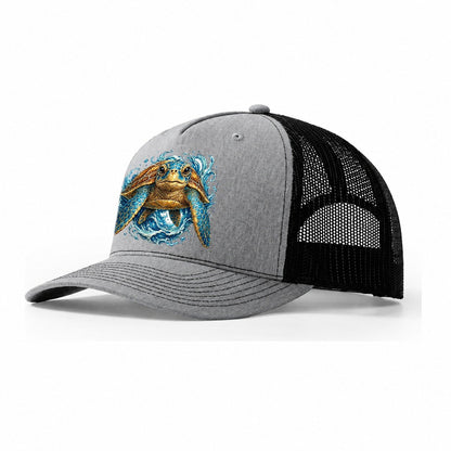Ornate Sea Turtle Waves Trucker Hat – Sport Grey-Black